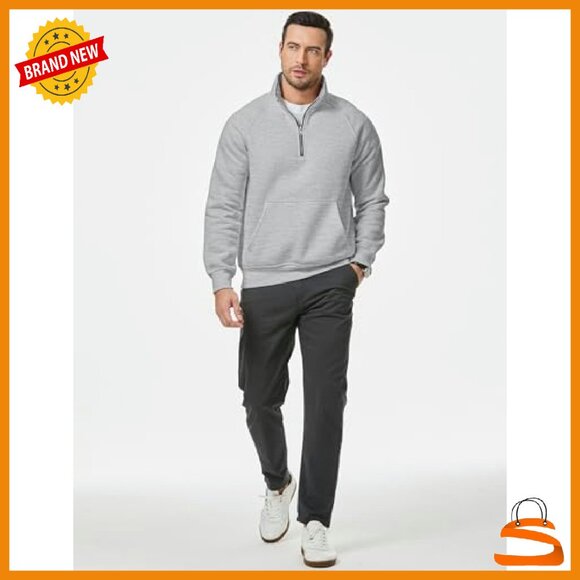 Men's Quarter Zip Fleece Sweater Warm Mock Neck with Pockets - Picture 7 of 8